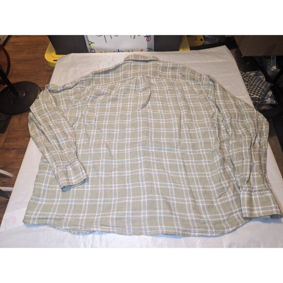 Peter Millar Shirt Mens 2XL green Plaid Linen Long Sleeve Button Up Collared - Picture 14 of 15